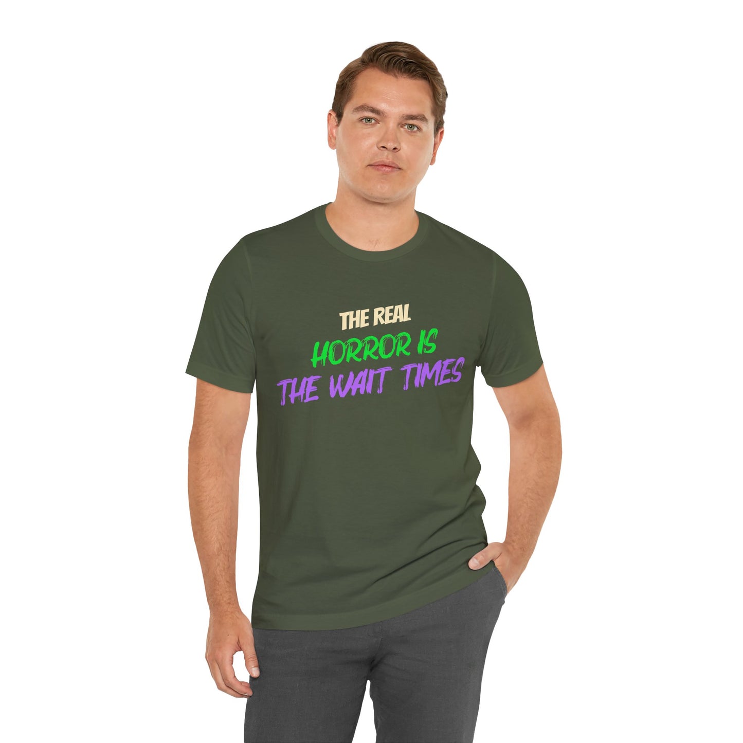 The Real Horror Is the Wait Times – Funny Halloween Theme Park T-Shirt