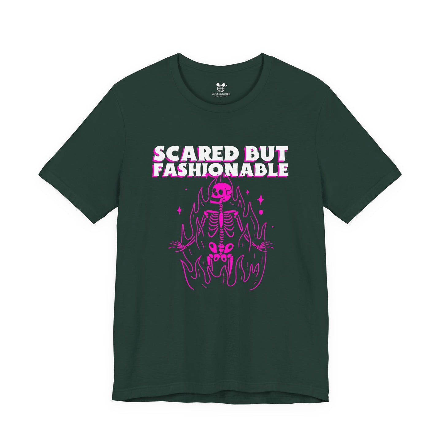 Scared But Fashionable – Hot Pink Skeleton Flames Tee
