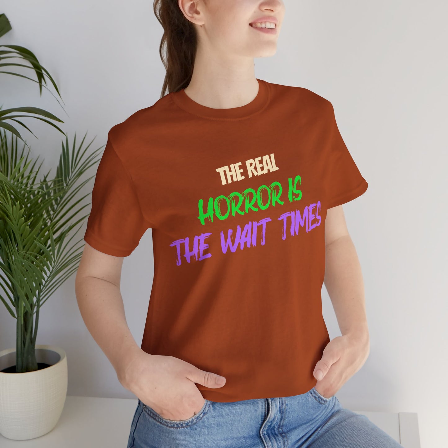 The Real Horror Is the Wait Times – Funny Halloween Theme Park T-Shirt
