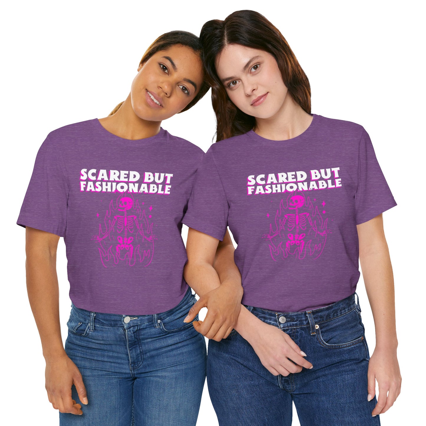 Scared But Fashionable – Hot Pink Skeleton Flames Tee