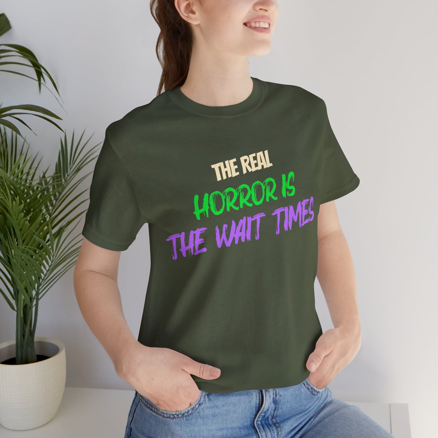 The Real Horror Is the Wait Times – Funny Halloween Theme Park T-Shirt