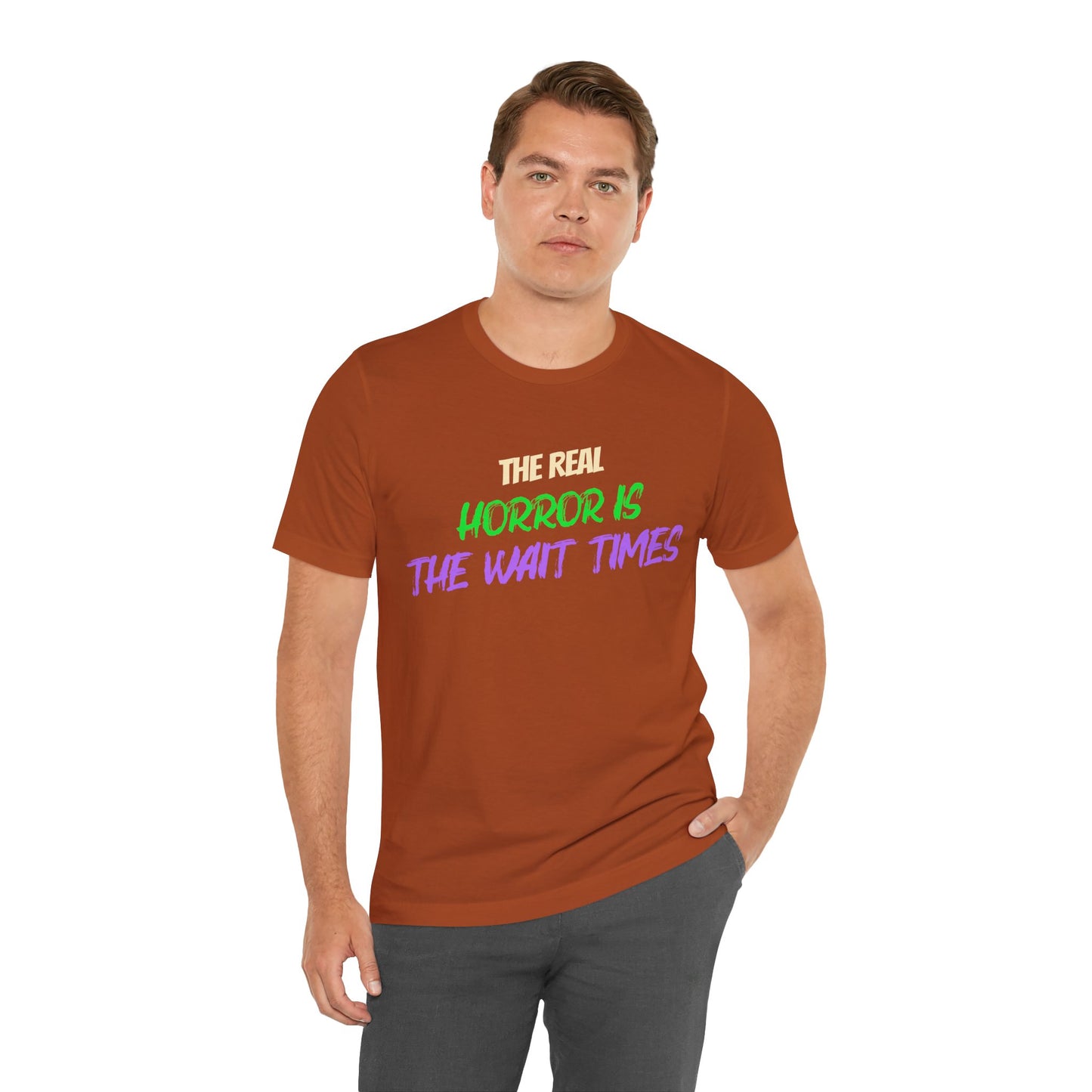 The Real Horror Is the Wait Times – Funny Halloween Theme Park T-Shirt