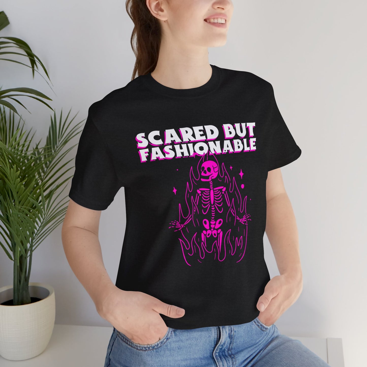 Scared But Fashionable – Hot Pink Skeleton Flames Tee
