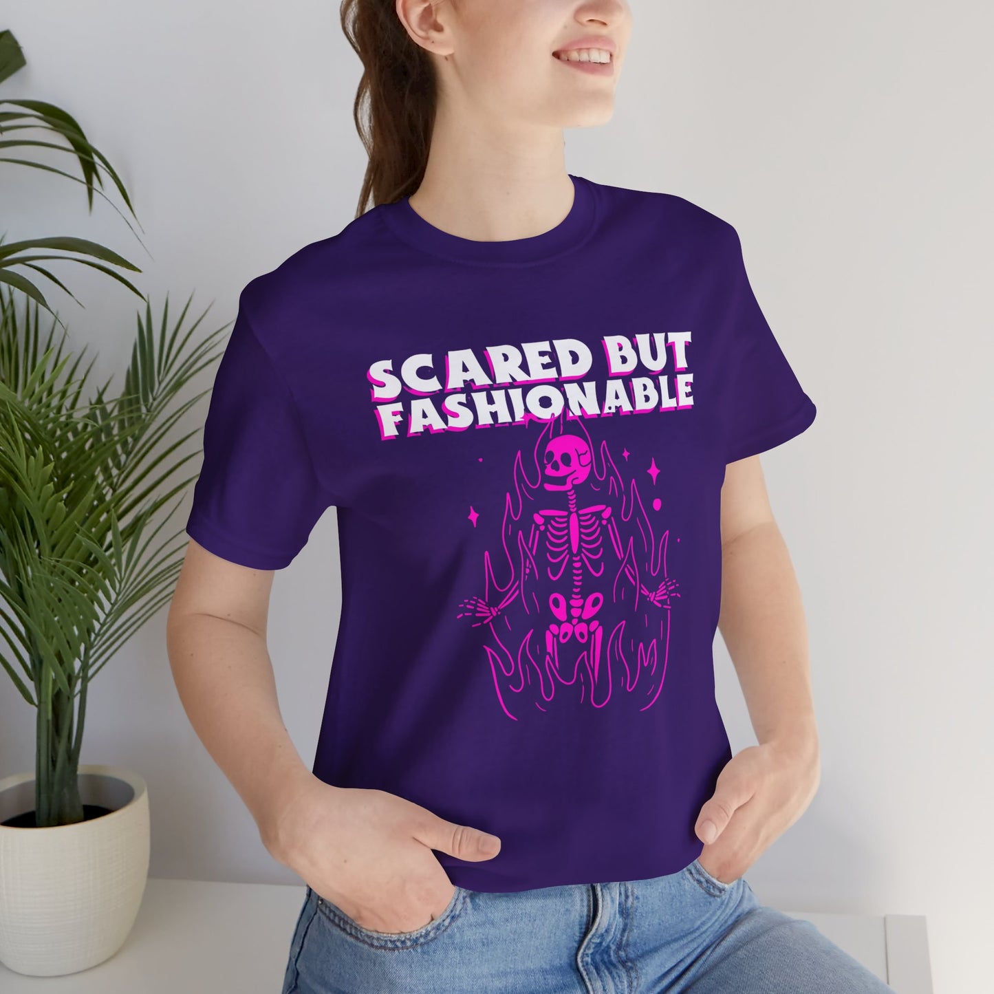 Scared But Fashionable – Hot Pink Skeleton Flames Tee