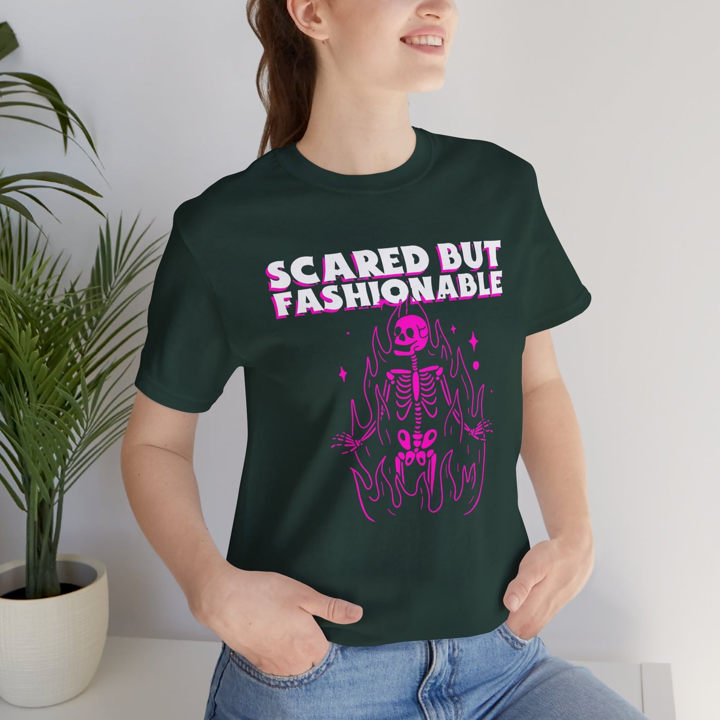 Scared But Fashionable – Hot Pink Skeleton Flames Tee