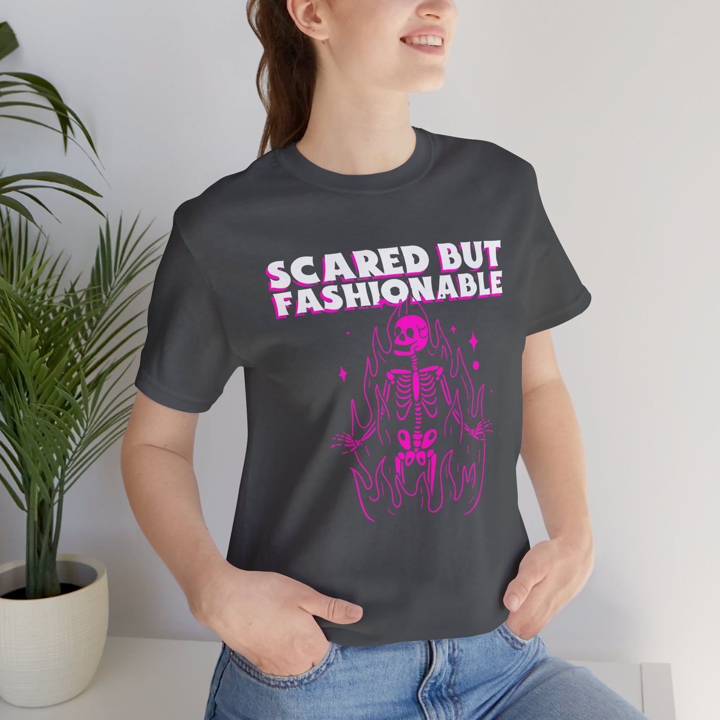 Scared But Fashionable – Hot Pink Skeleton Flames Tee