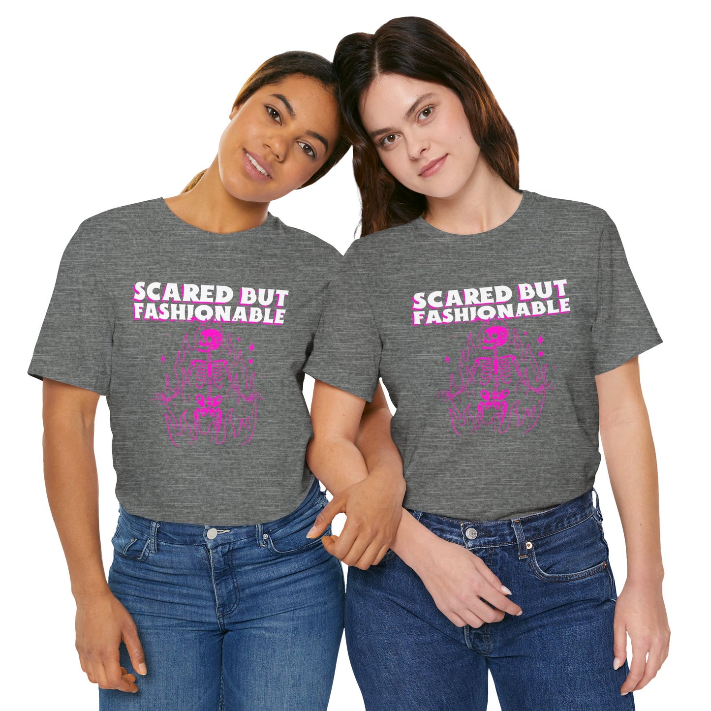 Scared But Fashionable – Hot Pink Skeleton Flames Tee