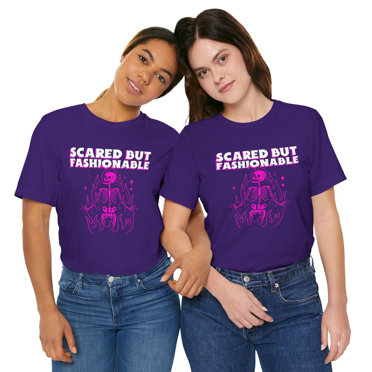 Scared But Fashionable – Hot Pink Skeleton Flames Tee
