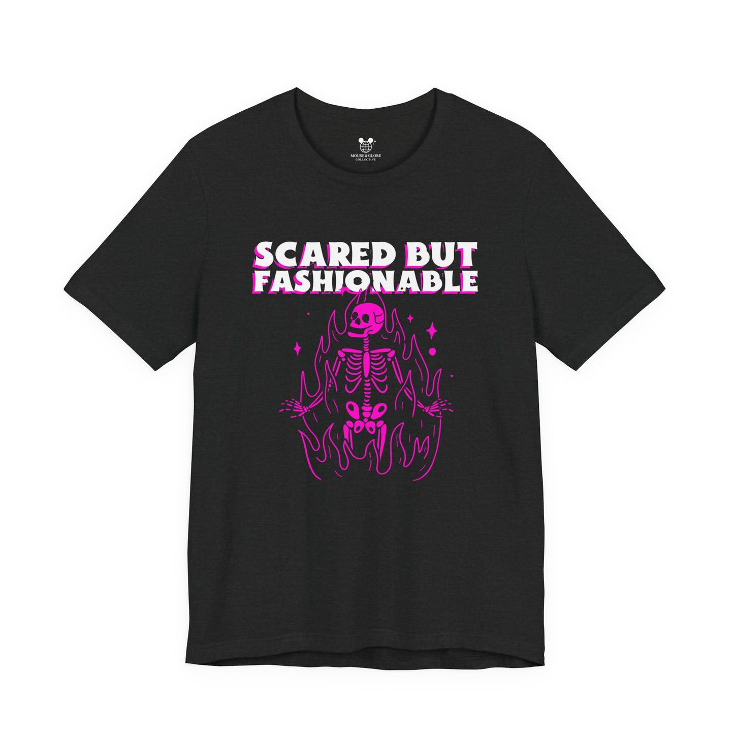 Scared But Fashionable – Hot Pink Skeleton Flames Tee