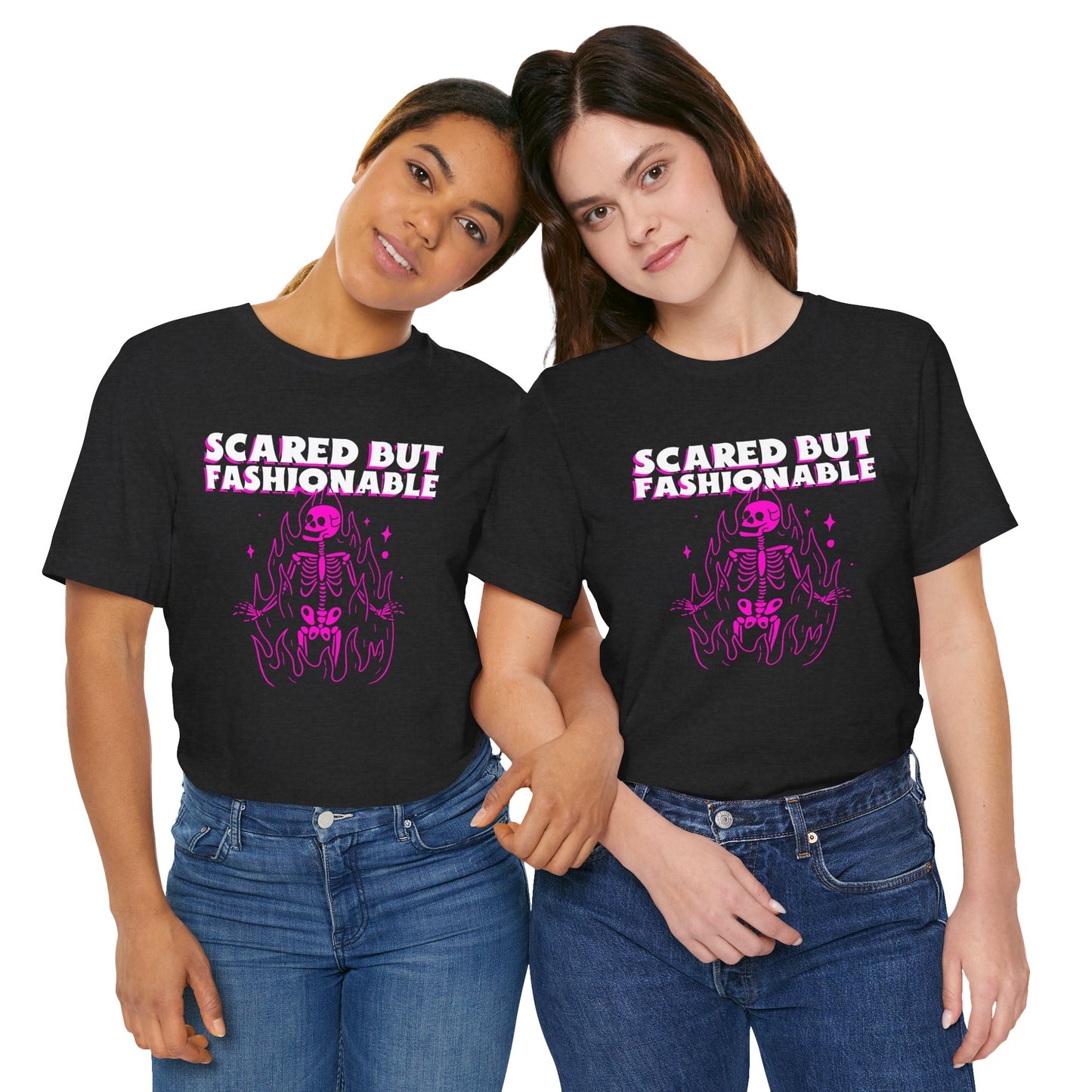 Scared But Fashionable – Hot Pink Skeleton Flames Tee