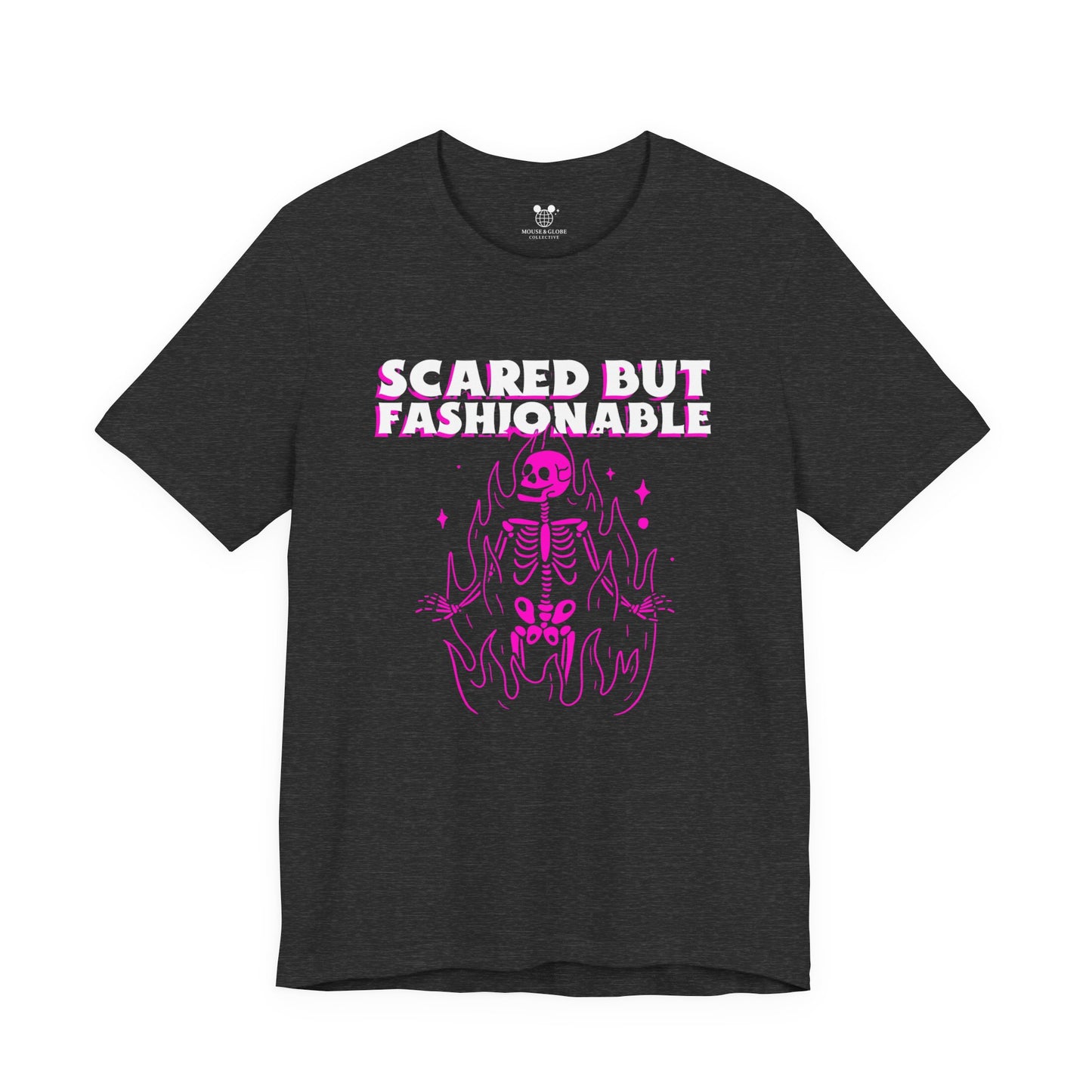 Scared But Fashionable – Hot Pink Skeleton Flames Tee