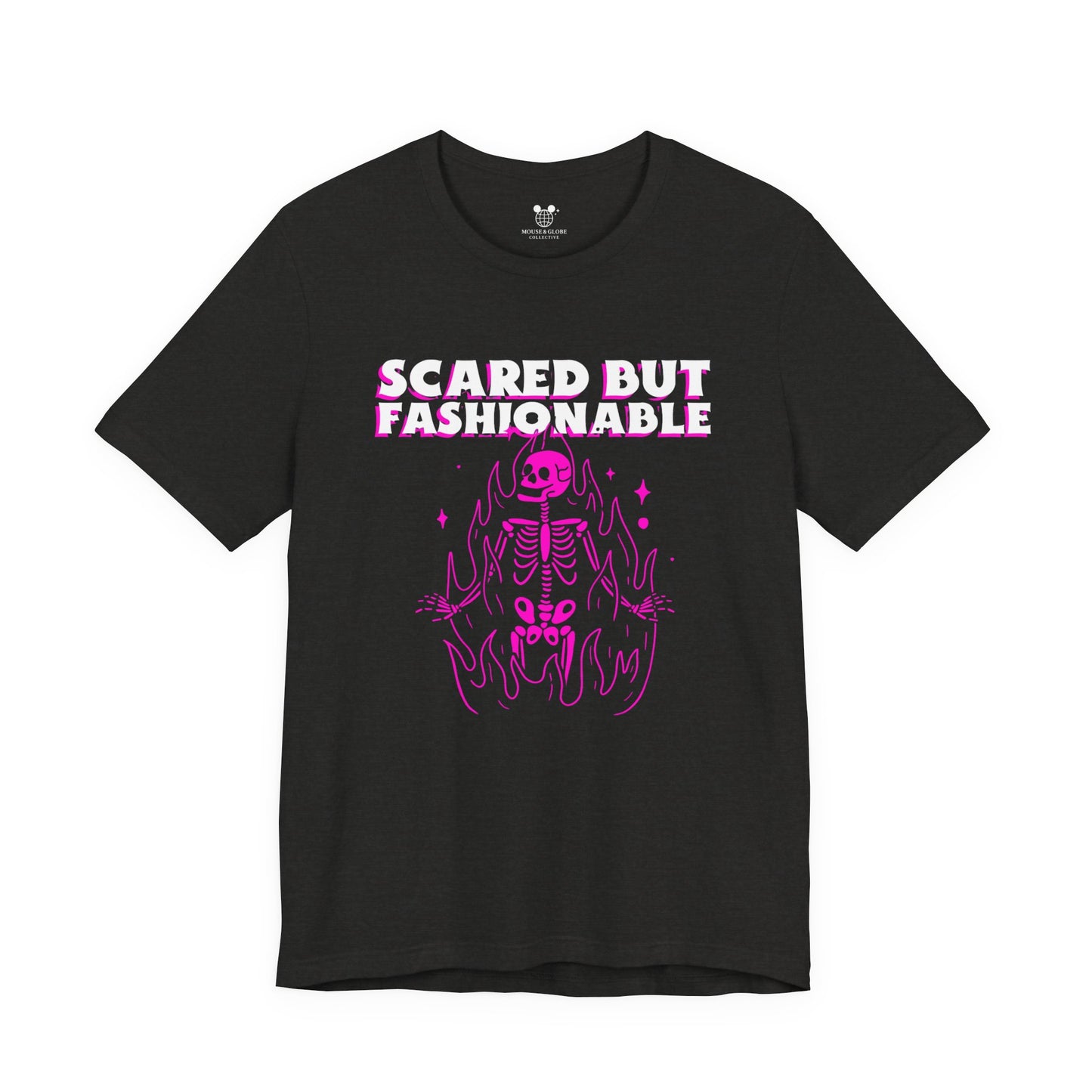 Scared But Fashionable – Hot Pink Skeleton Flames Tee