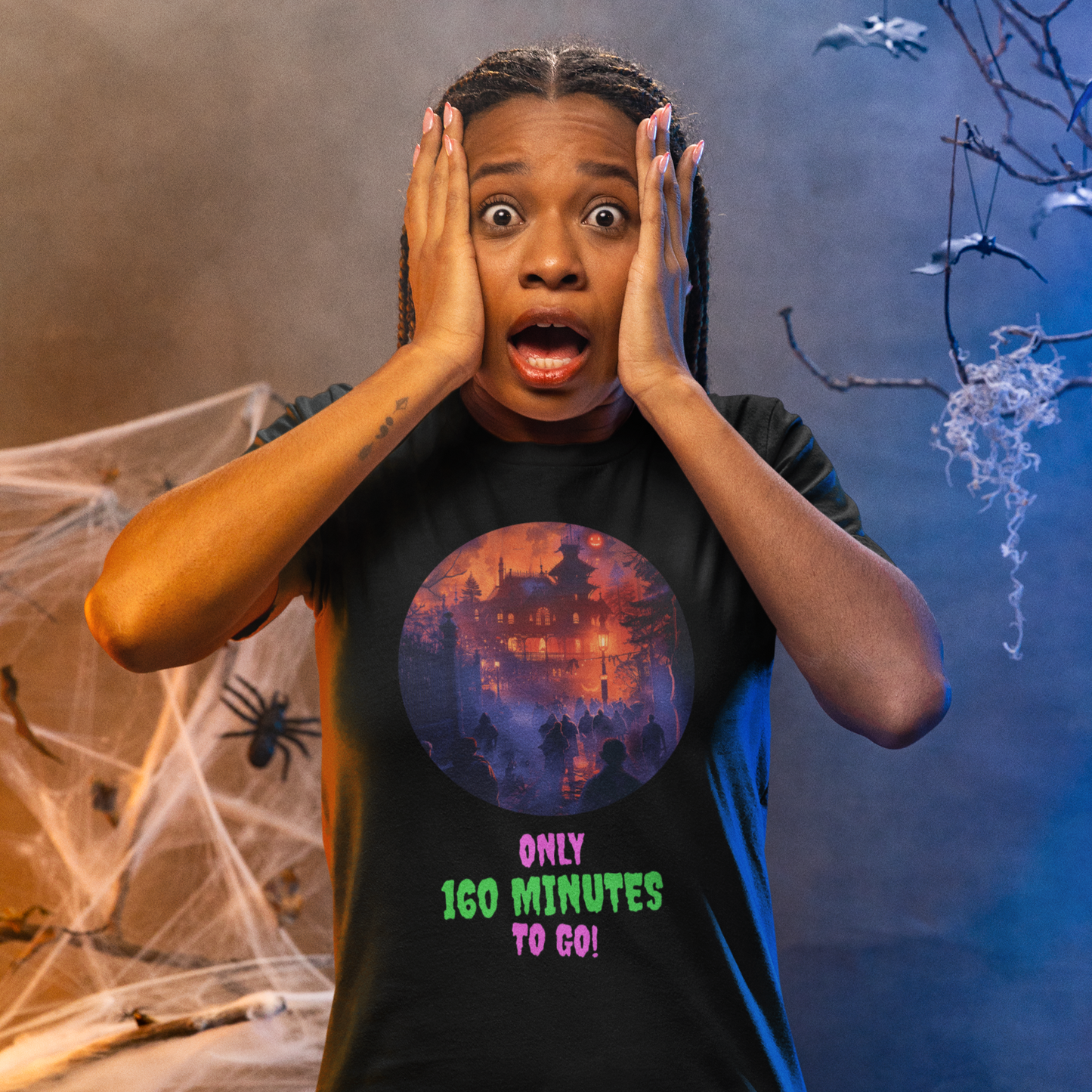 Only 160 Minutes to Go – Neon Countdown Haunted House Tee