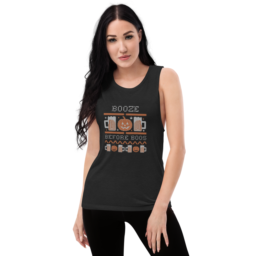 Booze Before Boos – Funny Halloween Drinking Tank Top | Spooky Season Women’s Racerback